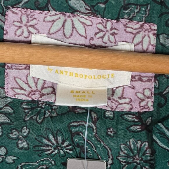 Anthropologie Maeve Mini Dress Small Tunic Sheer Dainty Cottagecore Floral Pleat - Picture 11 of 14